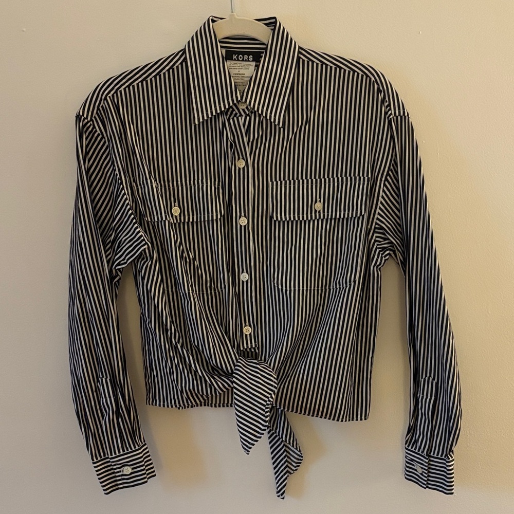 Vintage Michael Kors Collection Black Stripe Button Down Shirt Small Petite